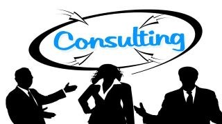 Image of 3 people and the word consulting