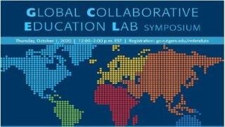 Global Collaborative Education Lab Symposium. Picture of pixelated world