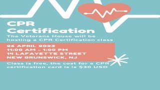 CPR Certification 26 April 11:00-1:00 PM 14 Lafayette St New Brunswick