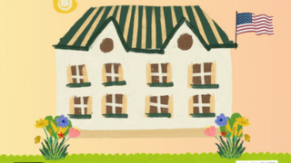 White Memorial Home with Green Roof and Flag